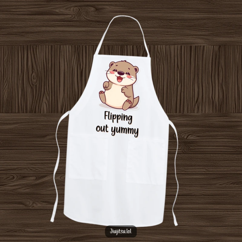 Funny Otter Apron: A cheerful otter performing a playful submission roll, looking delighted and bringing fun to the kitchen.