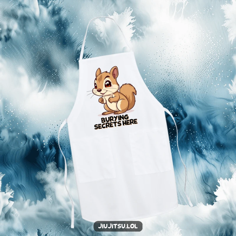 Funny Squirrel Apron: A curious squirrel in a defensive crouch, eyes wide with playful anticipation, ready for cooking adventures.