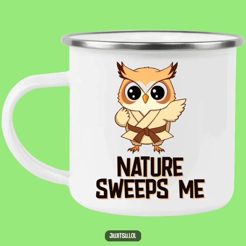 Funny Owl Judo Sweep Camping Mug - Humorous Outdoor Martial Arts Gift