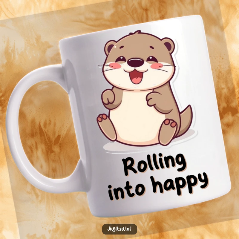 Funny Otter Mug: A cheerful otter performs a hilarious submission roll, looking absolutely delighted and full of playful joy.