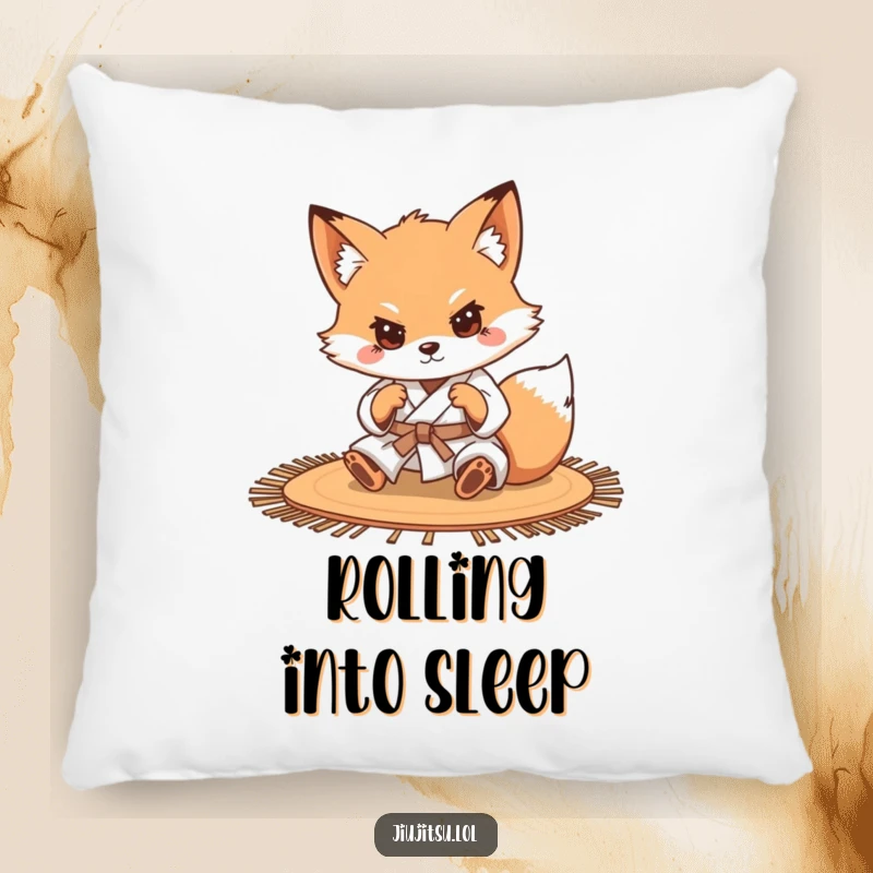 Funny Determined Fox Judo Pillow: A determined fox in a judo gi rolls on a mat, offering a soft, comfortable, and focused humorous touch.