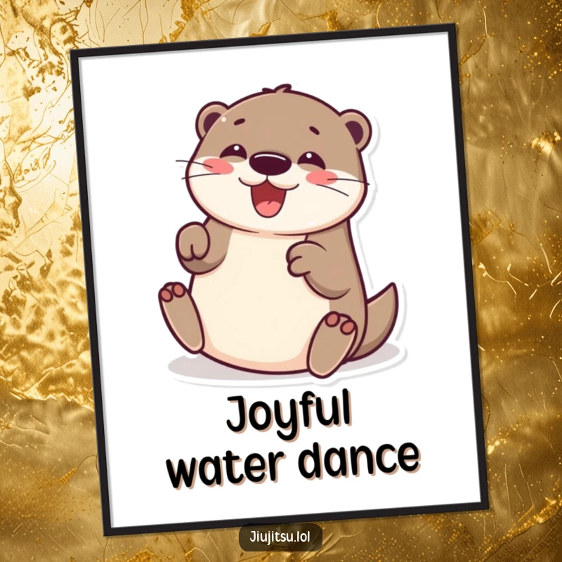 Funny Otter Digital Art Print: Captures a cheerful otter performing a playful submission roll, looking delighted, for vibrant decor.