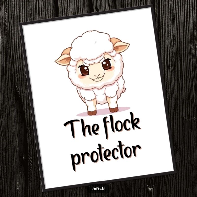 Funny Sheep Guard Digital Art Print showing a determined fluffy sheep in a low guard stance, instant download, funny gift.