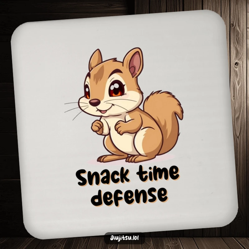 Funny Squirrel Coaster: Depicts a curious squirrel in a defensive crouch, eyes wide with playful anticipation, adding humor to surfaces.
