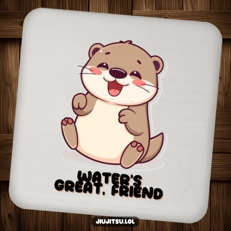 Funny Otter Coaster: Depicts a cheerful otter in a playful submission roll, looking delighted and adding humor to surfaces.