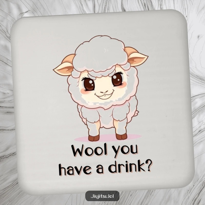 Funny Sheep Guard Coasters depicting a determined fluffy sheep in a low guard stance, protective and a funny gift.