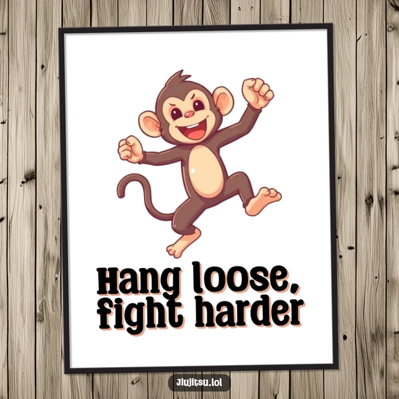 Funny Monkey Sparring Poster depicting a mischievous monkey gracefully landing in a light sparring pose, adding dynamic visual humor.