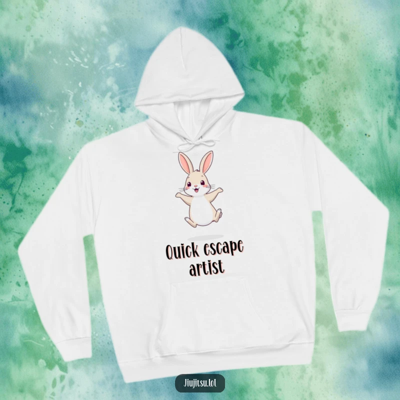 Funny Rabbit Hoodie: Features a shy rabbit on its hind legs, humorously practicing a retreat, embodying timid charm.