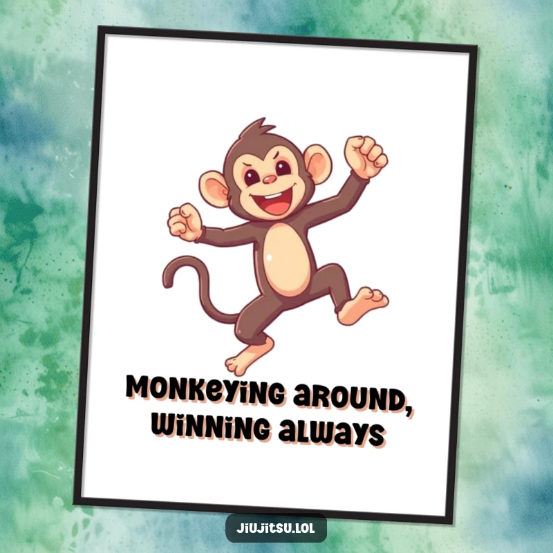 Funny Free Printable Wall Art: Mischievous monkey art mid-swing, ready for a playful spar, humorous decor.