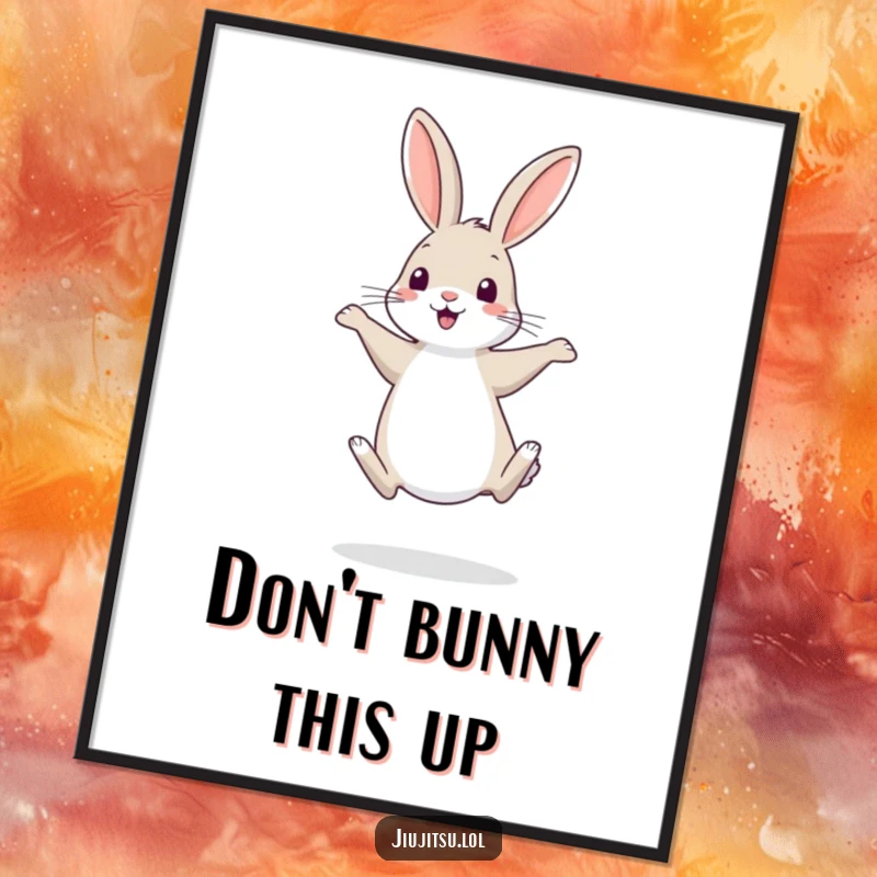Funny Free Printable Wall Art: A shy rabbit in a comical balancing act, practicing a funny retreat, adding whimsical humor to your walls.
