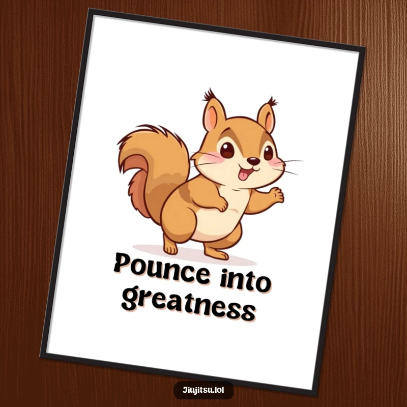 Funny Free Printable Wall Art: An energetic squirrel in a gi playfully pounces forward. Dynamic downloadable decor.
