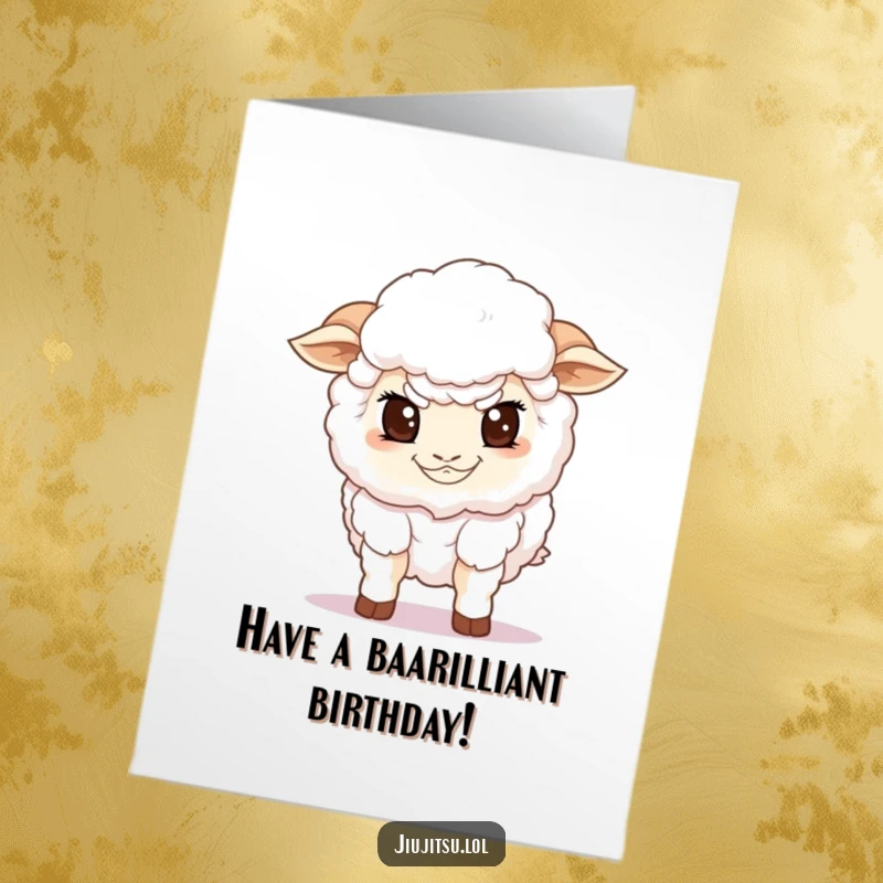 Free Printable Birthday Card: A fluffy white sheep with determined eyes playfully adopts a low guard stance, wishing you happy birthday.
