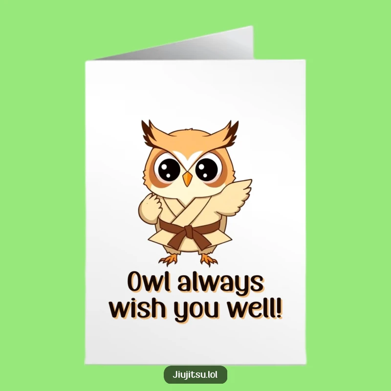 Funny Free Printable Birthday Card: Owl Judo Sweep - Humorous Downloadable Gift for Fun
