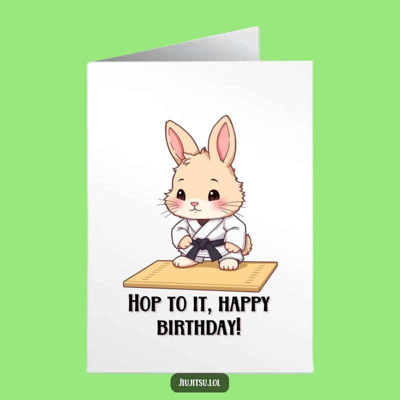 Funny Free Printable Birthday Card: Rabbit Studying Judo Mat - Downloadable Humorous Gift