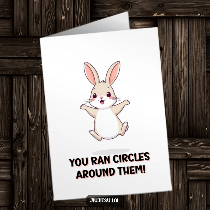 Funny Free Printable Congratulations Card: A shy rabbit attempting a comical retreat, celebrating your achievements with endearing humor.