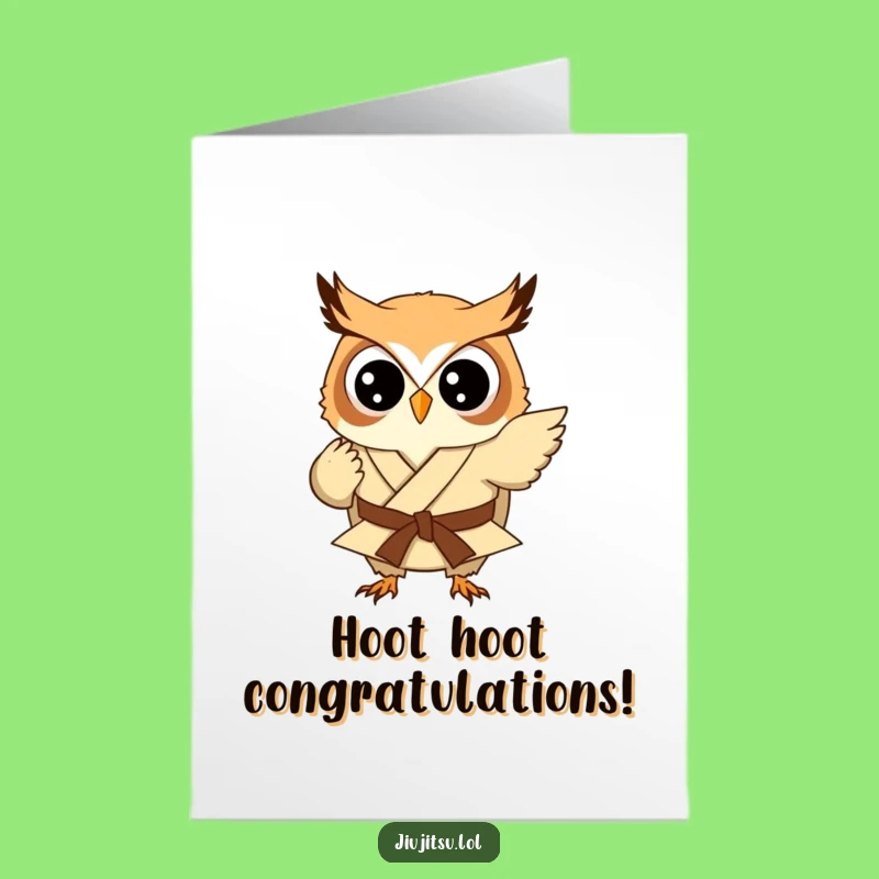Free Printable Congrats Card: Cute Owl Judo Sweep - Adorable Downloadable Gift!