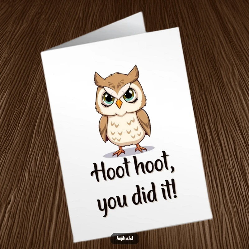 Funny Free Printable Congratulations Card: Stoic owl's earnest takedown simulation, a unique way to say congrats.