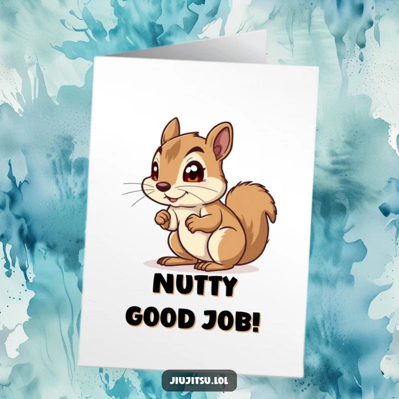 Funny Free Printable Congratulations Card: A squirrel in a playful defensive crouch, eyes gleaming with anticipation for your great news.