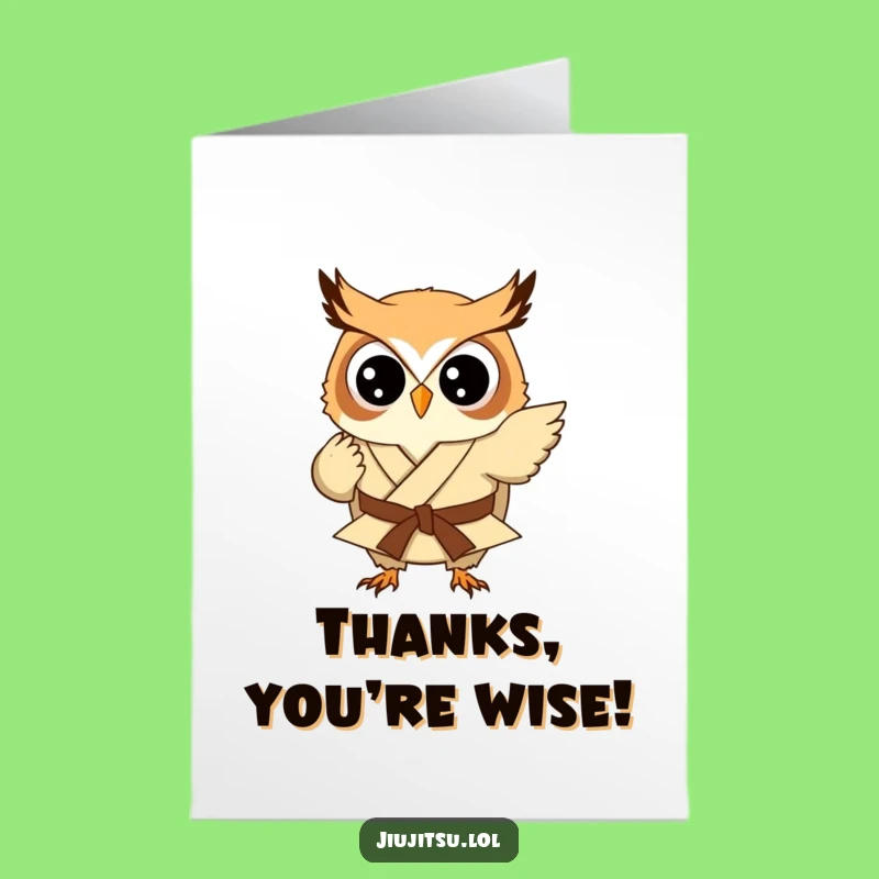 Humorous Free Printable Thank You Card: Owl Judo Sweep - Print at Home Gift