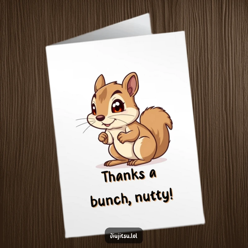 Funny Free Printable Thank You Card: A curious squirrel in a playful protective stance, ready to deliver your heartfelt thanks with humor.