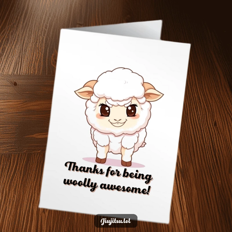 Funny Free Printable Thank You Card: A fluffy white sheep with determined eyes playfully attempts a guard stance, showing thanks.