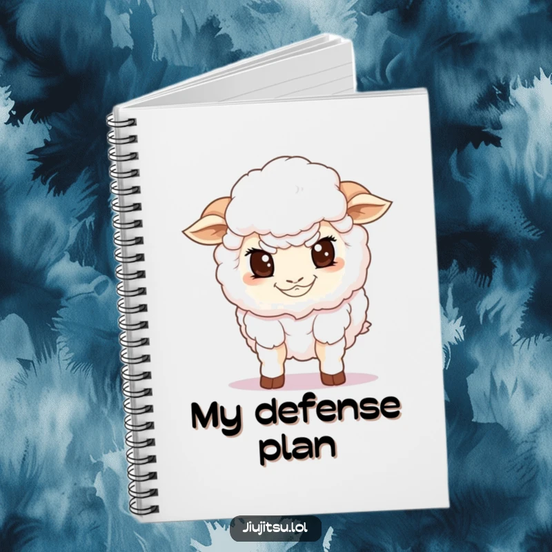 Funny Sheep Guard Notebook featuring a determined fluffy sheep in a low guard stance, great for notes and a funny gift.