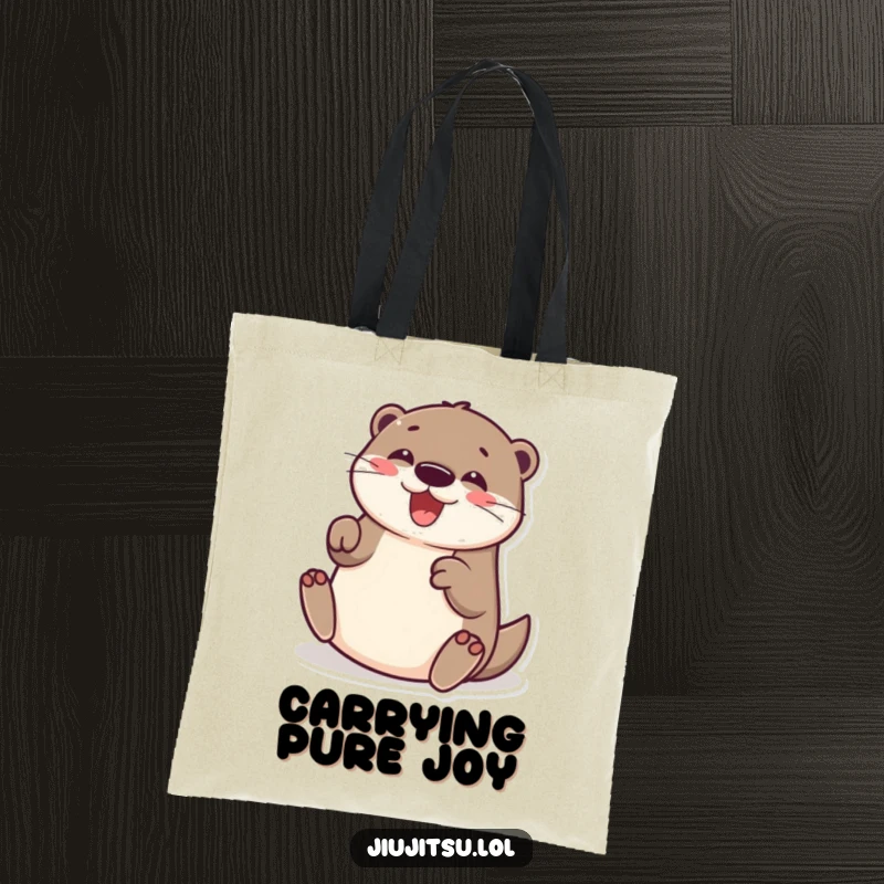 Funny Otter Tote Bag: A cheerful otter in a playful submission roll, looking delighted and bringing joy to everyday tasks.