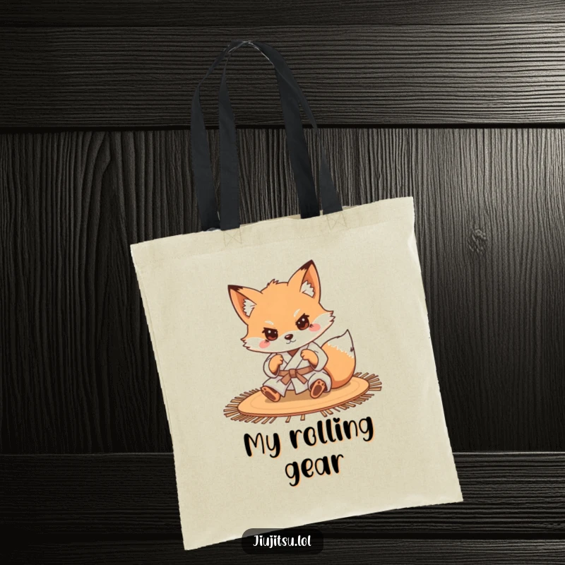 Funny Determined Fox Judo Tote Bag: A determined fox in a judo gi rolls on a mat, making this tote bag a symbol of focused effort.