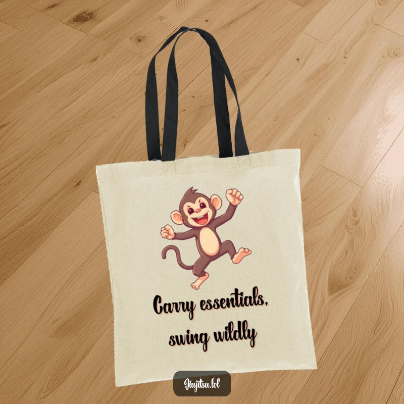 Funny Monkey Sparring Tote Bag with a mischievous monkey in a light sparring pose, ideal for carrying items with comedic flair.