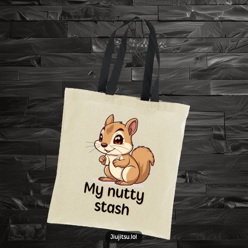 Funny Squirrel Tote Bag: A curious squirrel in a funny defensive pose, eyes wide with playful anticipation, ready for an adventure.