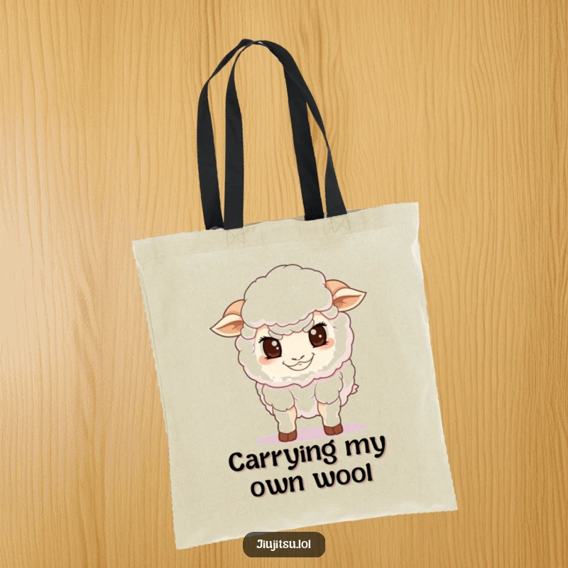 Funny Sheep Guard Tote Bag with a determined fluffy sheep in a low guard stance, practical and a funny gift.